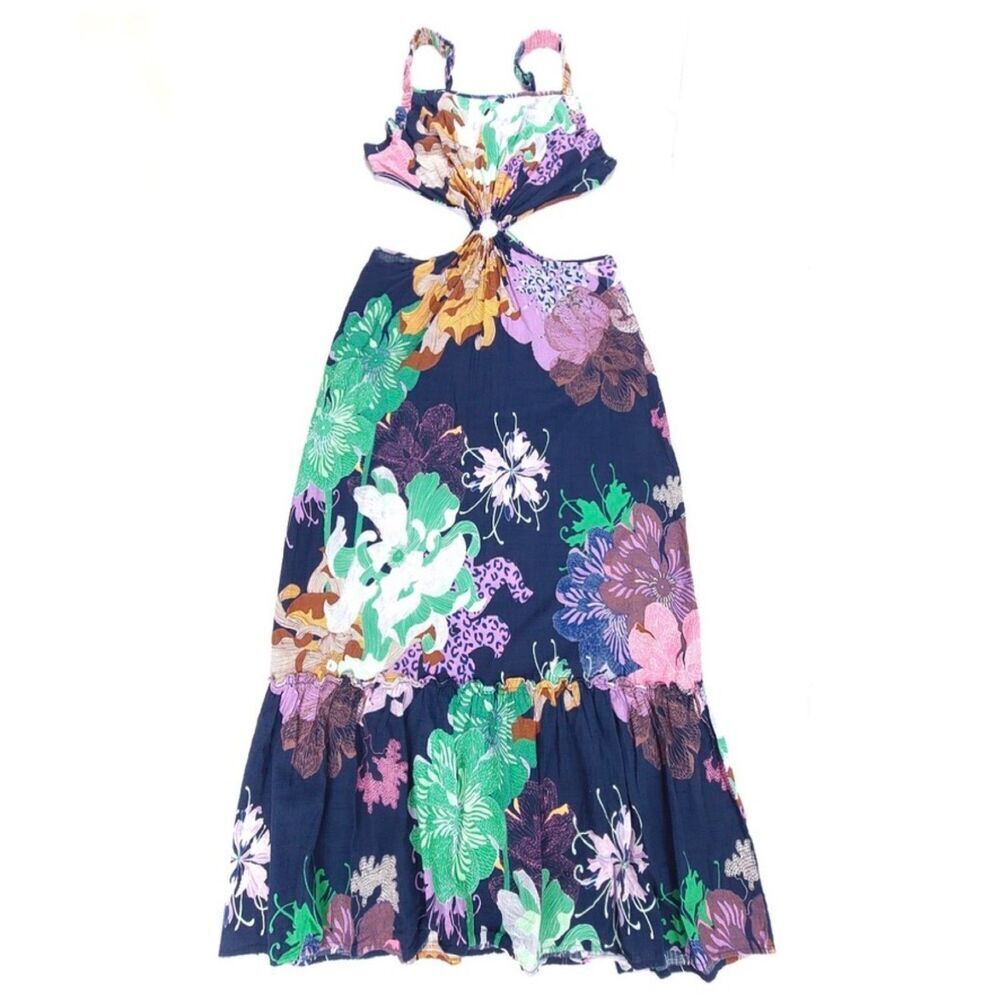 ANTHROPOLOGIE Maeve Romantic Tiered Resort Cut Out Maxi Dress Plus 2X Navy Boho